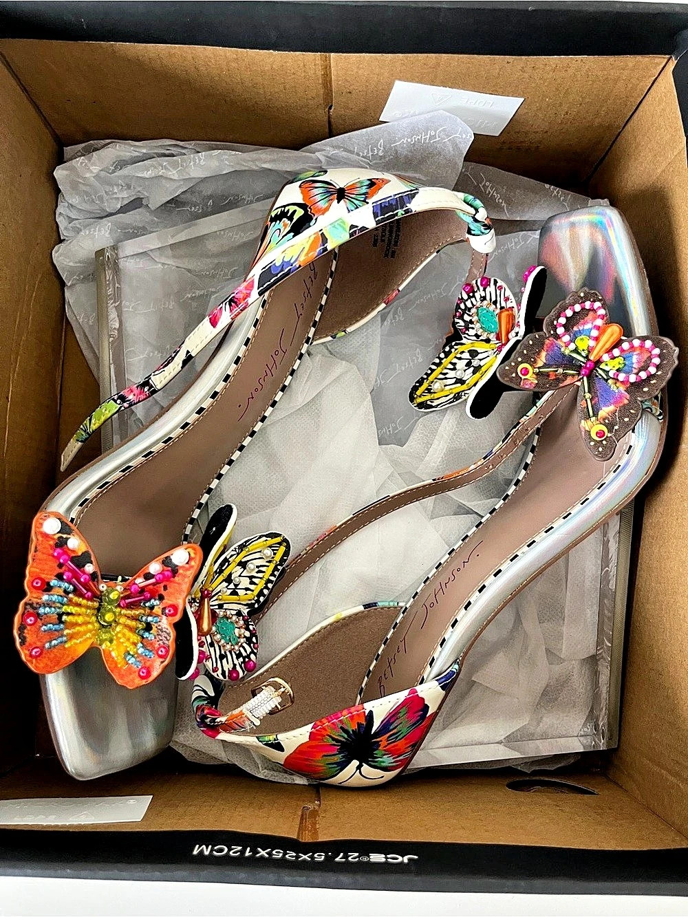 Betsey Johnson Marloe Heeled Sandal Butterfly Heels Silver US 8